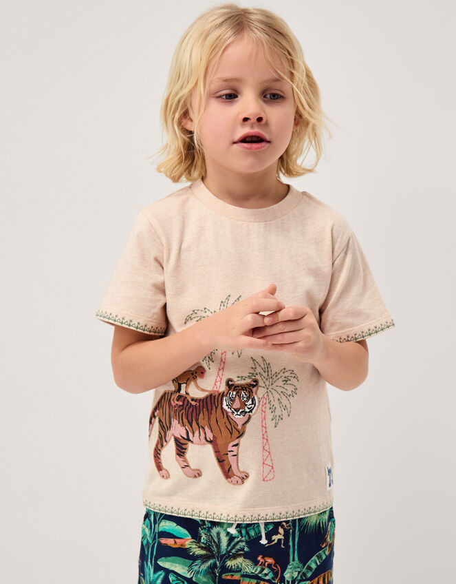 Embroidered Tiger T-Shirt, Cream (CREAM), large