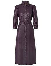 Belted Midi Dress in Recycled PU, Purple (PLUM), large