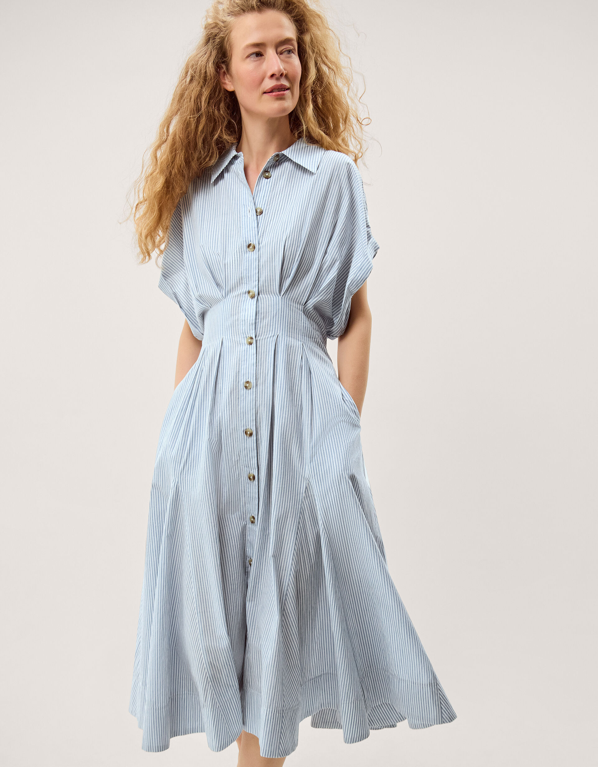 Dory Stripe Midi Shirt Dress Blue