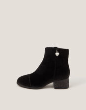 Velvet Glitter Heel Boots, Black (BLACK), large