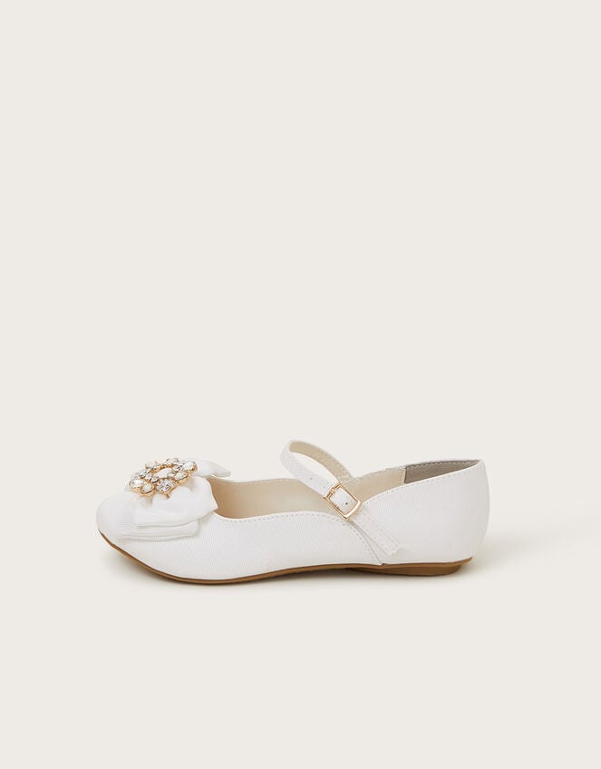 Diamante Bow Strap Ballet Flats, Ivory (IVORY), large