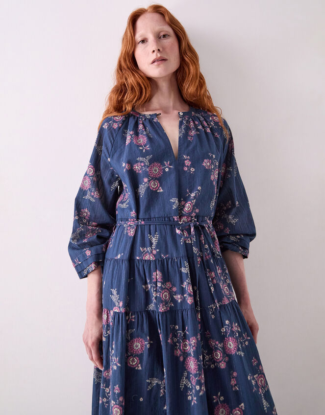 East Layla Floral Long Sleeve Midi Dress, Blue (BLUE), large