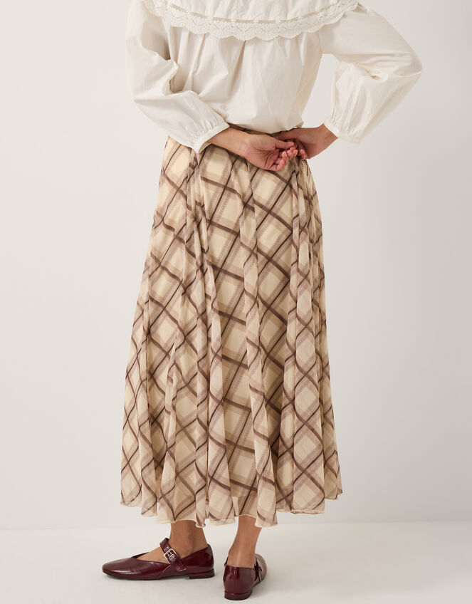 Chelsea Check Print Midi Skirt, Natural (NATURAL), large