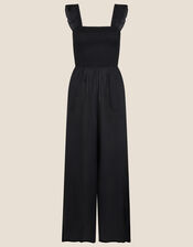 Ruffle Strap Wide Leg Jumpsuit, Black (BLACK), large