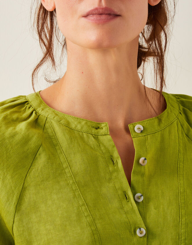 Rosa Bib Linen Blouse, Green (CHARTREUSE), large