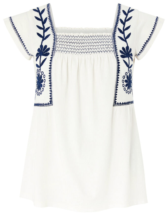 Ester Embroidered Square Neck Top, Ivory (IVORY), large
