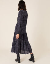 Animal Shirred Midi Dress, Grey (GREY), large