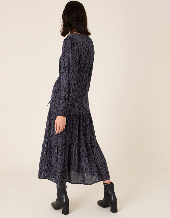 Animal Shirred Midi Dress, Grey (GREY), large