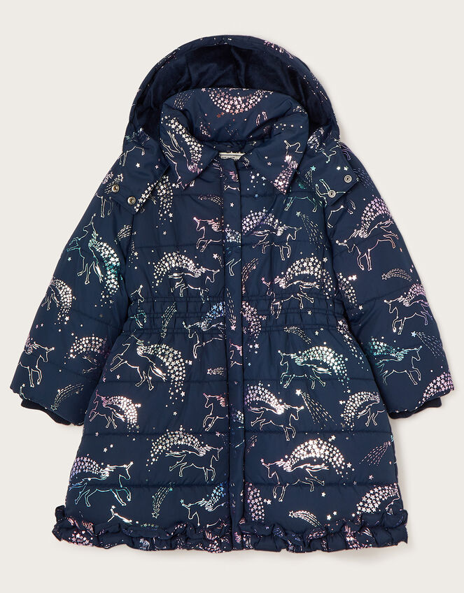 Foil Unicorn Padded Coat with Faux Fur Collar, Multi (MULTI), large