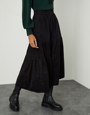 Tia Tiered Cord Skirt, Black (BLACK), large