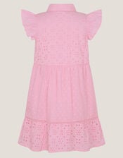 Flutter Sleeve Broderie Tiered Dress, Pink (PINK), large