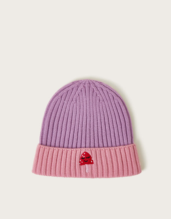 Mushroom Colour Block Rib Beanie, Pink (PINK), large