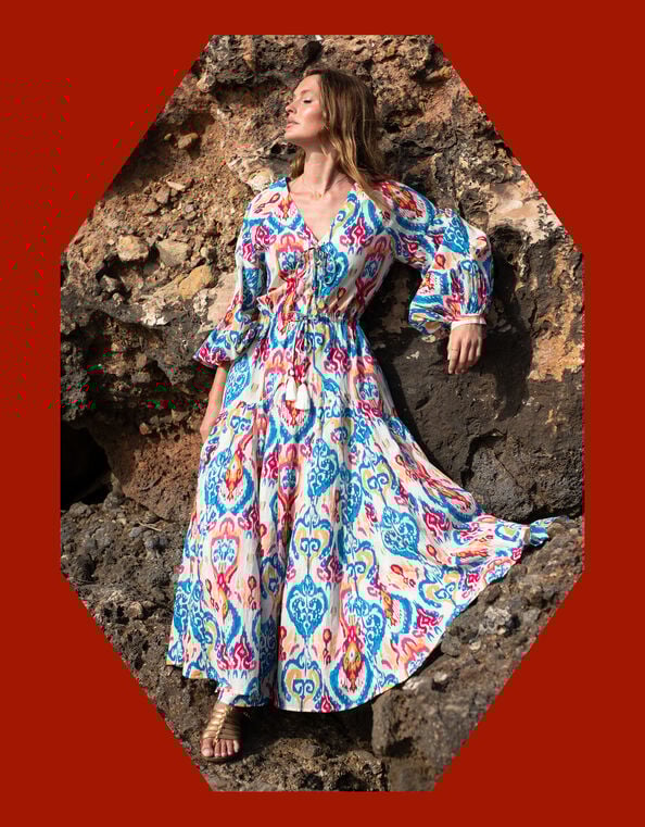 La Galeria Elefante Elizabeth Tie-Front Printed Maxi Dress, Multi (MULTI), large