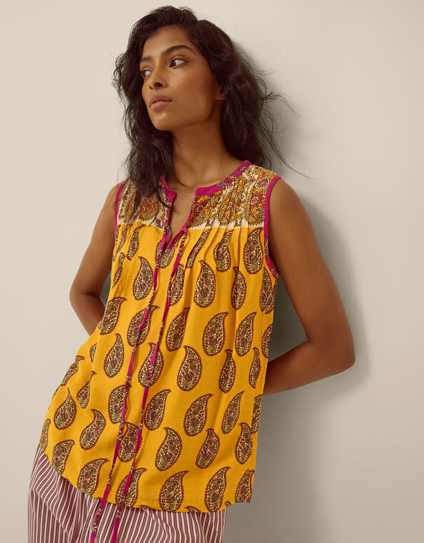 Magdalena Sleeveless Paisley Top, Yellow (YELLOW), large