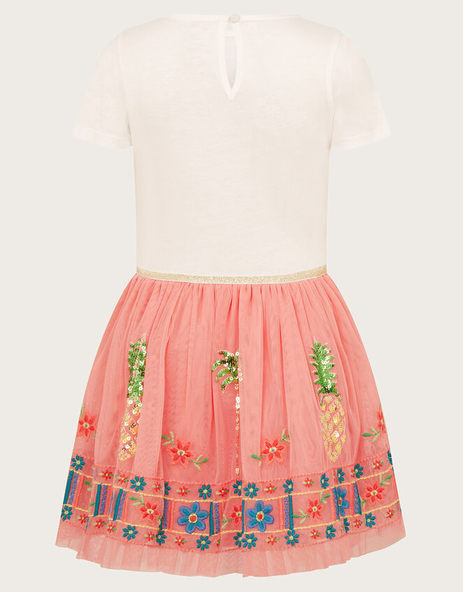 Tropical Embellished Disco Dress, Orange (CORAL), large