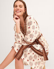 Carrie Floral Print Mini Dress, Ivory (IVORY), large