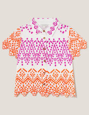 Embroidered Short Sleeve Shirt, White (WHITE), large