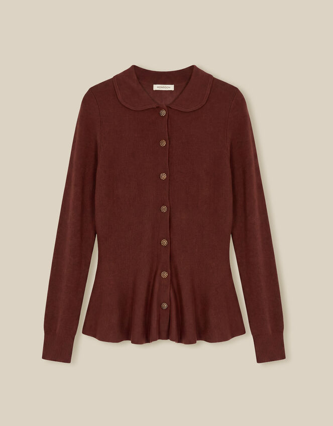 Kay Collar Cardigan, Brown (COGNAC), large