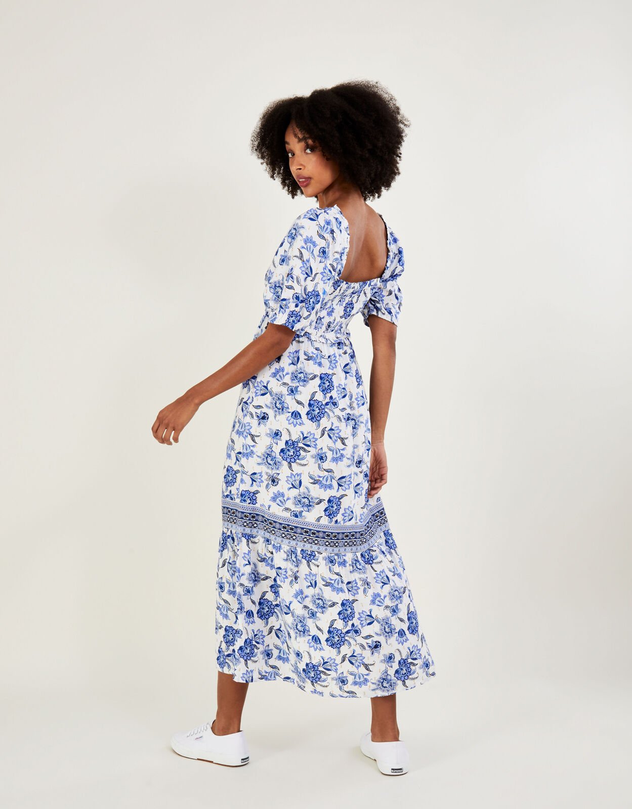 Floral Print Tie Detail Maxi Dress Blue