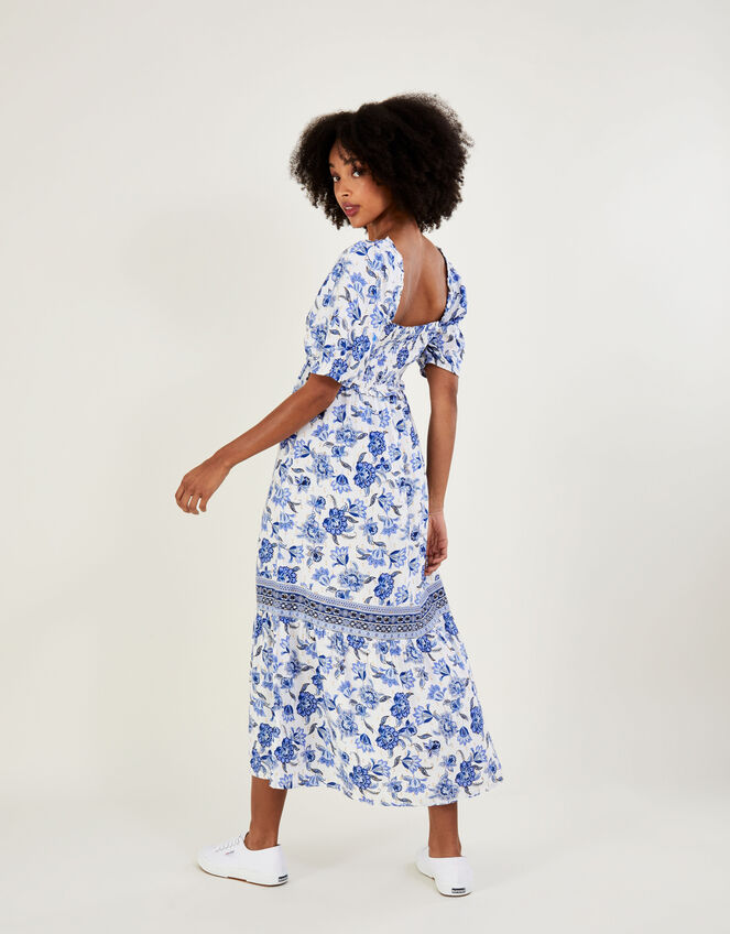 Floral Print Tie Detail Maxi Dress, Blue (BLUE), large