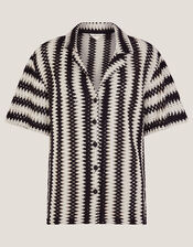 Cleo Crochet Stripe Shirt, Black (BLACK), large