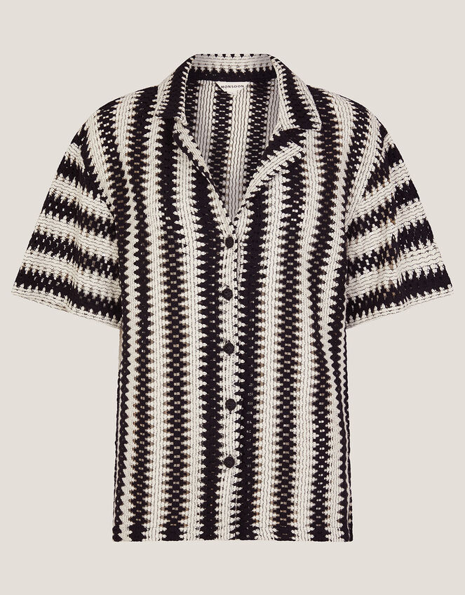 Cleo Crochet Stripe Shirt, Black (BLACK), large