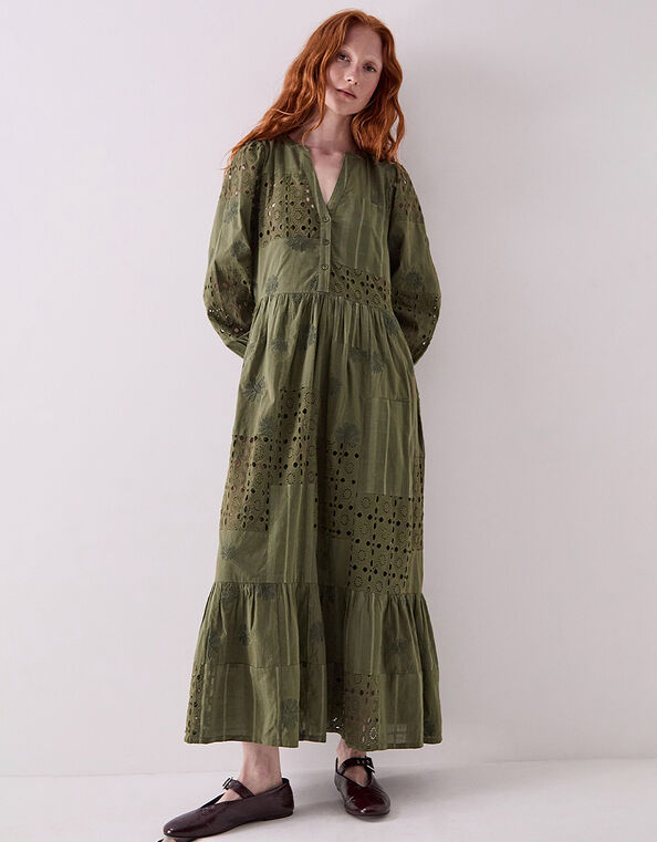 East Tasia Broderie Anglaise Midi Dress, Green (OLIVE), large