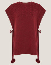 Coco Sleeveless Cable Knit Poncho, Red (BURGUNDY), large
