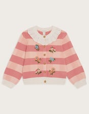 Knit Check Frill Collar Cardigan, Orange (CORAL), large