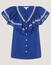 Fenn Embroidered Ruffle Jersey Top, Blue (COBALT), large