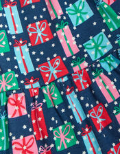Christmas Present Tiered Jersey Dress, Blue (NAVY), large