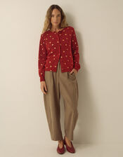 Fee Foil Bow Crew Neck Cardigan, Red (BURGUNDY), large