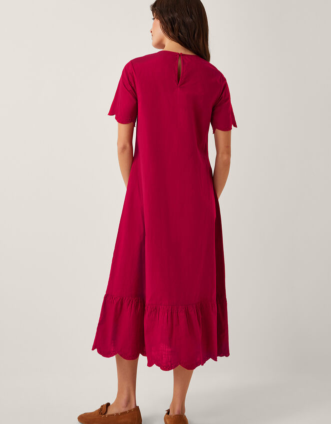 Orla Short Sleeve Broderie Midi Dress, Red (RED), large