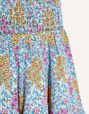Patchy Floral Shirred Dress, Blue (BLUE), large