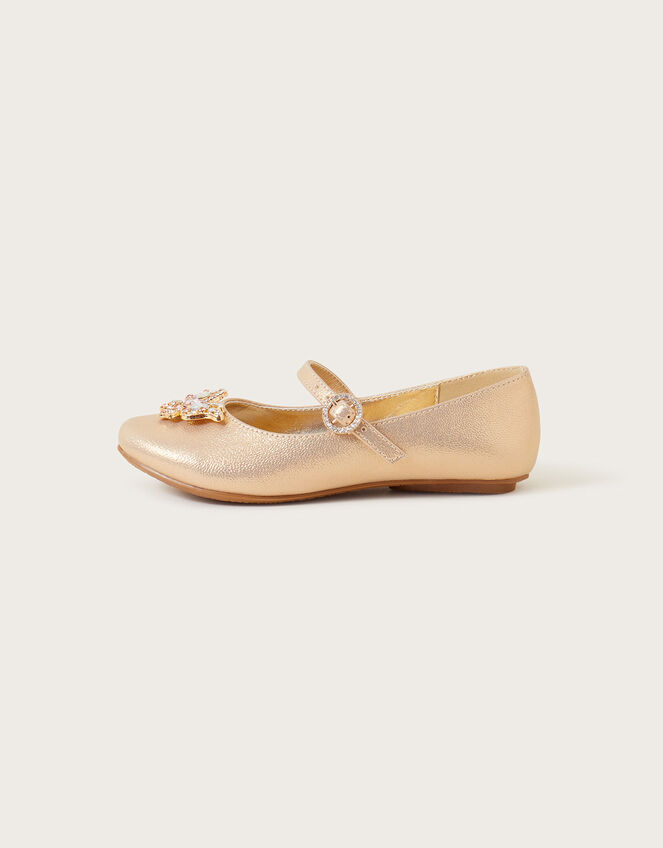 Jewel Butterfly Shimmer Ballerina Flats, Gold (GOLD), large