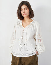East Aliona Broderie Blouson Blouse, Ivory (IVORY), large