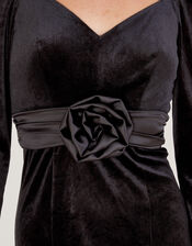 Carla Velvet Corsage Dress, Black (BLACK), large