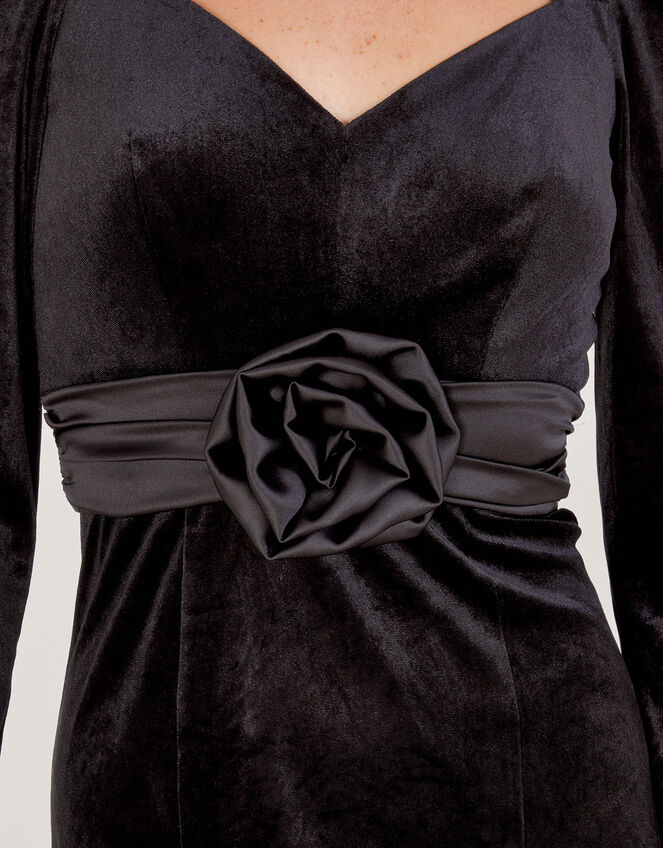 Carla Velvet Corsage Dress, Black (BLACK), large