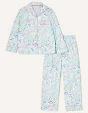Polly Printed Flannel Pyjama Set, Blue (AQUA), large
