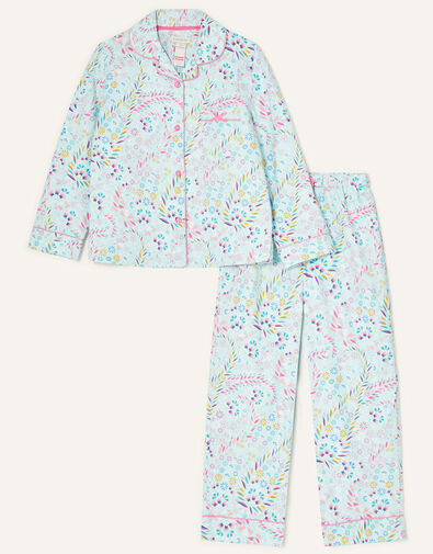 Polly Printed Flannel Pyjama Set Blue, Blue (AQUA), large