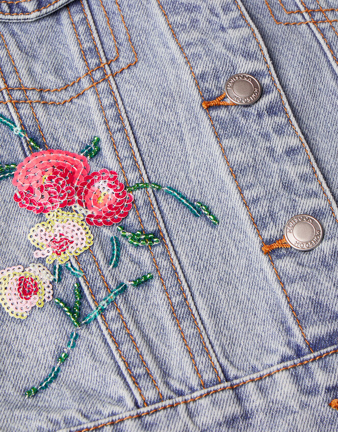 Sequin Floral Denim Jacket Blue, Girls' Coats & Jackets