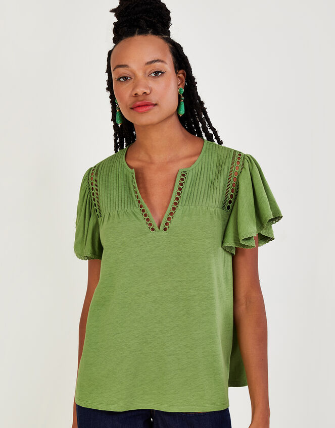 VNeck Woven Top in Linen Blend Green Blouses & Shirts Monsoon UK.