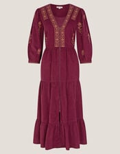 Mia Embroidered Corduroy Midi Dress, Red (CHERRY), large