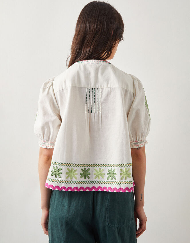 East Valeria Appliqué Puff Sleeve Top, Ivory (IVORY), large