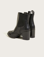 Classic Leather Heeled Brogue Boots, Black (BLACK), large