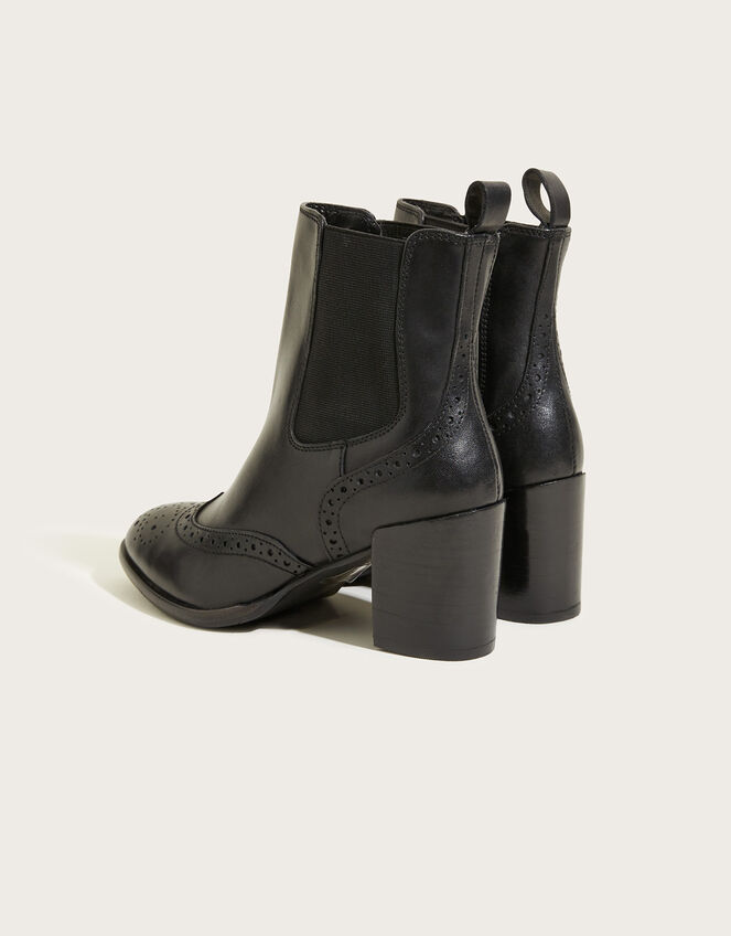 Classic Leather Heeled Brogue Boots, Black (BLACK), large
