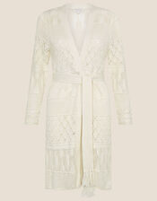 Crochet Stitch Longline Cardigan, Ivory (IVORY), large