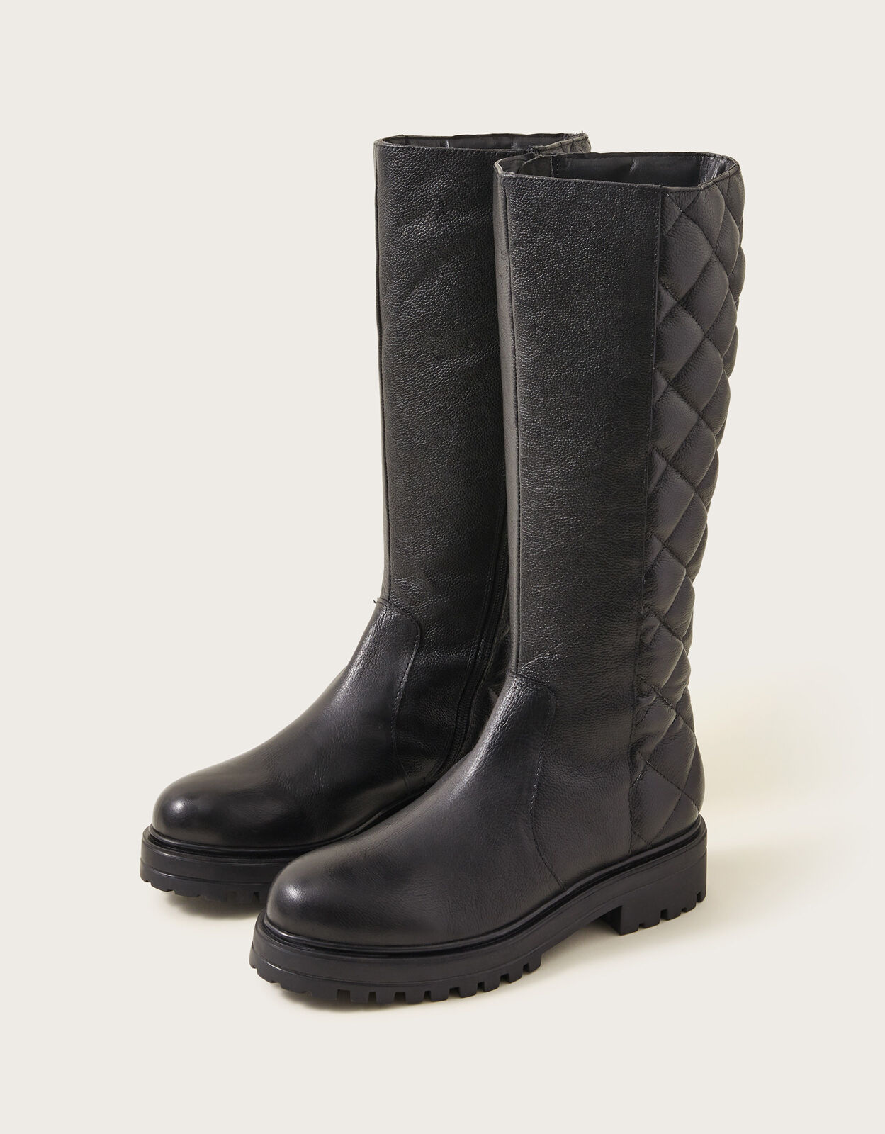 Quilted Leather Stomp Boots Black