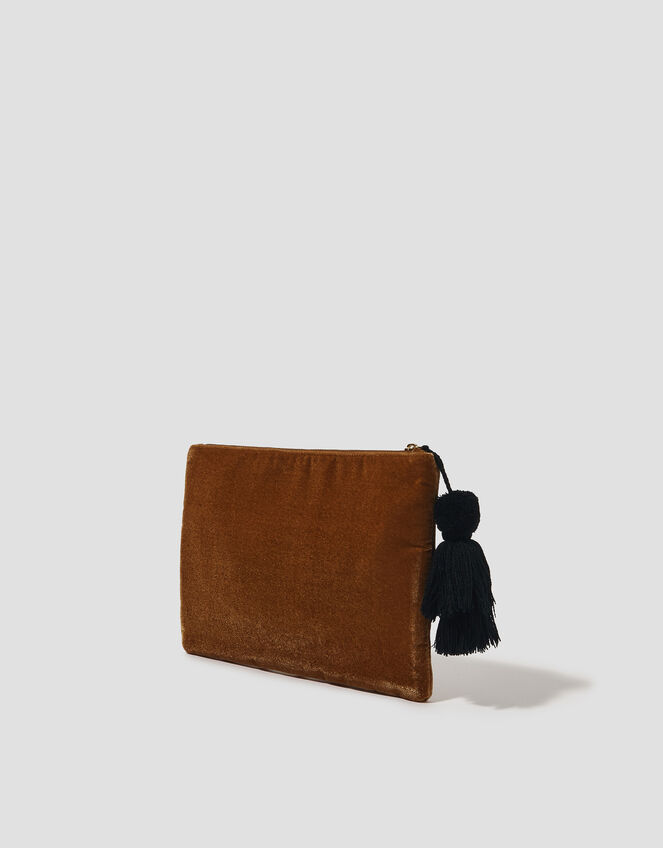 Woven Velvet Zip Pouch, Gold (GOLD), large