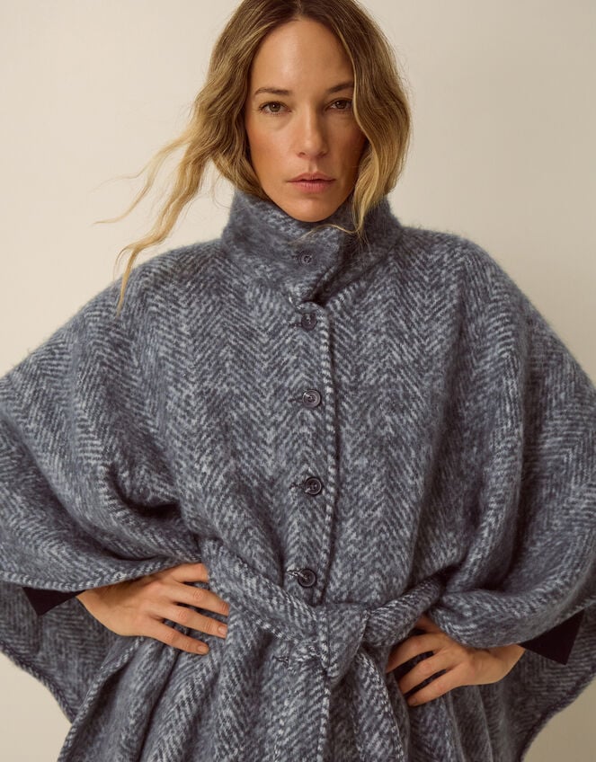Cara Herringbone Cape Jacket, , large